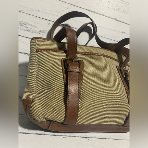 Etienne Aigner Canvas and Leather Tote Bag Striped Design with Adjustable Straps - Picture 9 of 16